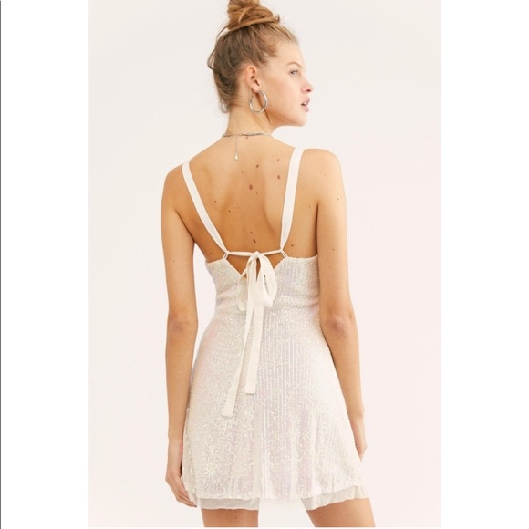 πHPπ FP Free People INTIMATELY Gold Rush Mini Dress in Icicle Pearl Combo Y2K - Picture 4 of 9
